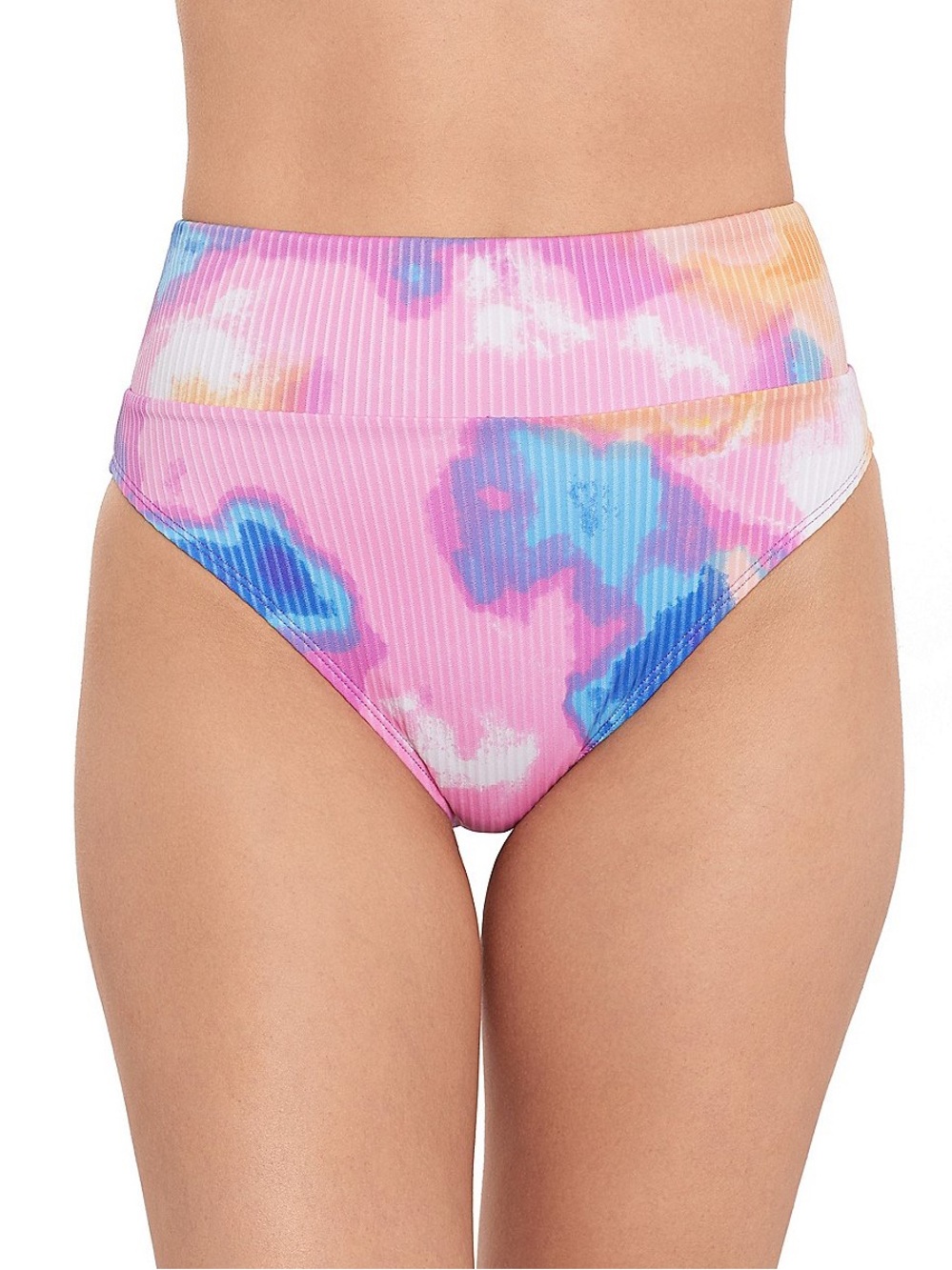 Salt + Cove Pink Multi Tie-Dye Ribbed High-Waist Bikini Bottoms